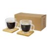 Manti 2-piece 250 ml double-wall glass cup with bamboo coaster Standard | White-Natural | Not applicable | No Branding | not available | not available