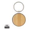 RCS recycled zinc alloy round keychain with bamboo silver-brown | No Branding | not available | not available
