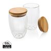 Double wall borosilicate glass with bamboo lid 350ml 2pc set White | No Branding | not available | not available
