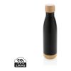 Vacuum stainless steel bottle with bamboo lid and bottom black | No Branding | not available | not available