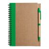 Wire bound notebook with ballpen. Stella green