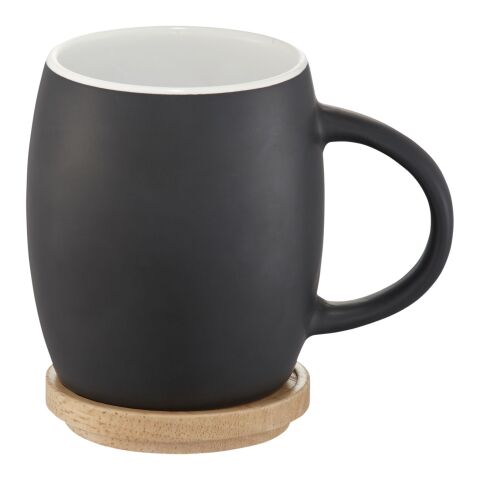Hearth 400 ml ceramic mug with wooden coaster Standard | Solid black-White | No Branding | not available | not available