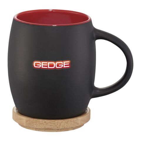 Hearth 400 ml ceramic mug with wooden coaster Solid black-Red | not available