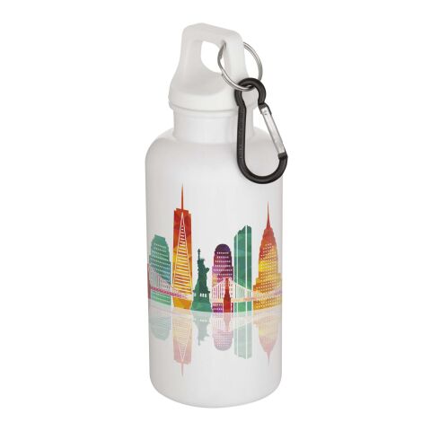 Oregon 400 ml solid colour RCS recycled plastic water bottle with carabiner  Standard | White | No Branding | not available | not available