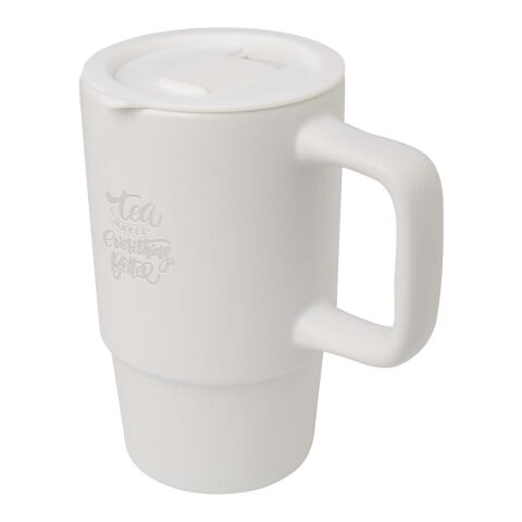 Carter 450 ml ceramic mug with plastic lid Standard | White | No Branding | not available | not available