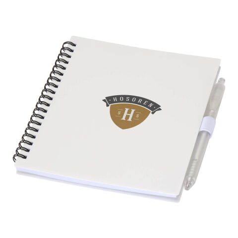 Niove recycled plastic soft cover notebook and ballpoint pen set (blue ink) Standard | White | No Branding | not available | not available