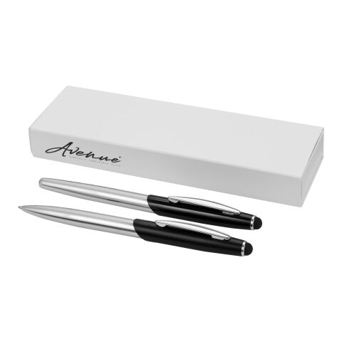 Geneva stylus ballpoint pen and rollerball pen set Silver-solid black | No Branding | not available | not available