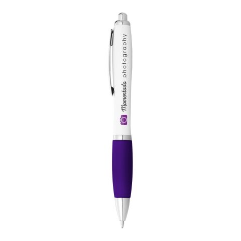 Blue Ink Nash Ballpoint Pen White Barrel &amp; Coloured Grip