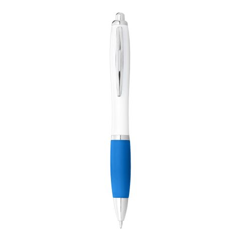 Blue Ink Nash Ballpoint Pen White Barrel &amp; Coloured Grip Standard | White-Aqua | No Branding | not available | not available