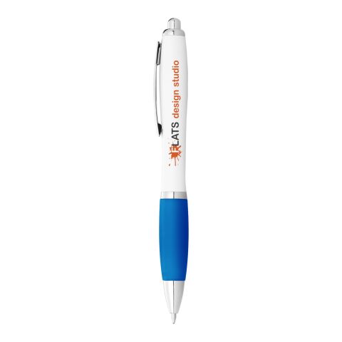 Blue Ink Nash Ballpoint Pen White Barrel &amp; Coloured Grip Standard | White-Aqua | No Branding | not available | not available