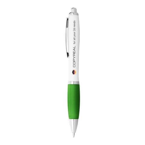 Blue Ink Nash Ballpoint Pen White Barrel &amp; Coloured Grip Standard | White-Lime | No Branding | not available | not available