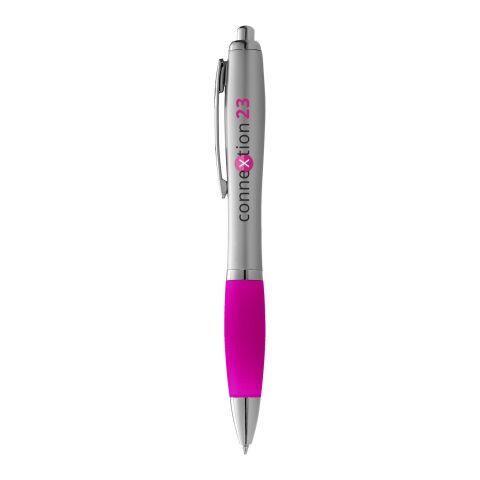 Blue Ink Nash Ballpoint Pen with Coloured Grip Standard | Silver-Pink | No Branding | not available | not available