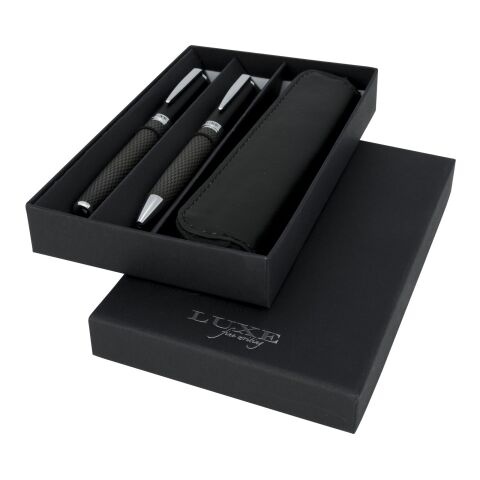 Carbon duo pen gift set with pouch Standard | Solid black | No Branding | not available | not available