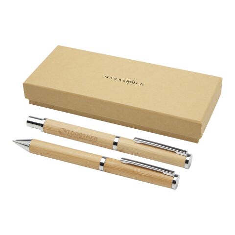 Apolys bamboo ballpoint and rollerball pen gift set Standard | Natural | No Branding | not available | not available
