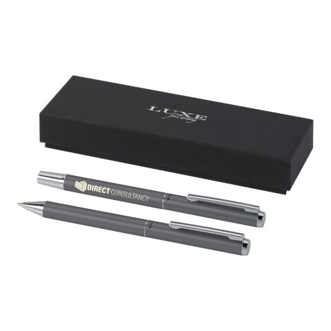 Lucetto recycled aluminium ballpoint and rollerball pen gift set Standard | Grey | No Branding | not available | not available