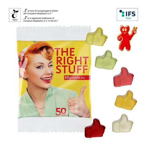 Fruit Gum Standard Shapes, 10 g in a Compostable Bag transparent | 2-colour printing | Mobile | Mobile