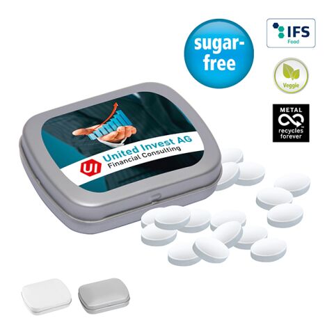 MINI Tin with Hinged Lid with Cool Ice white | 1-colour printing