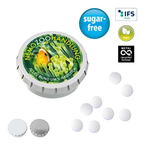 SUPER MINI CLICK CLACK Tin with Peppermint Pastilles white | 1-colour printing