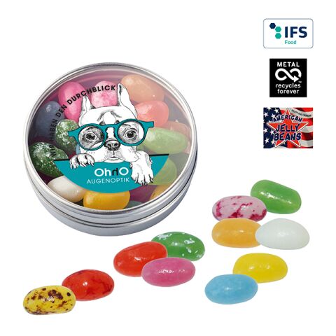 Clear Tin with American Jelly Beans white | 1-colour printing