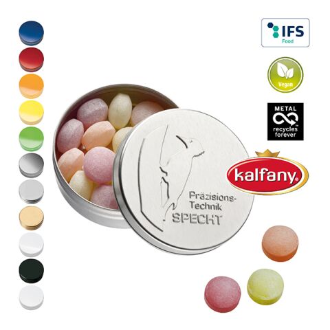 XS Pocket Tin with Embossed Lid with XS-Kalfany Fruit Candies white | No Branding
