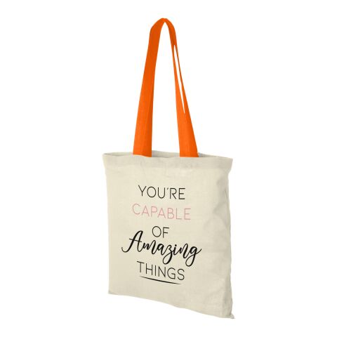 Nevada 100 g/m² cotton tote bag coloured handles Standard | Natural-Orange | not available | No Branding | not available | not available | not available