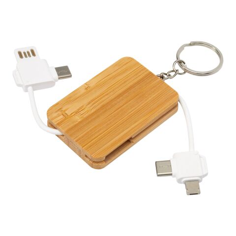 Reel 6-in-1 retractable bamboo key ring charging cable Standard | Natural | No Branding | not available | not available