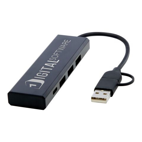 Rise RCS recycled aluminium USB 2.0 hub Standard | Solid black | No Branding | not available | not available