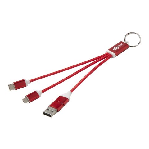 Metal 4-in-1 recycled aluminium charging cable with keychain Standard | Red | No Branding | not available | not available