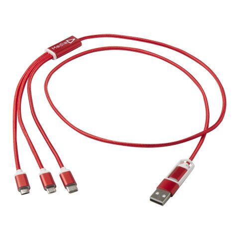 Versatile 5-1 recycled aluminium charging cable Standard | Red | No Branding | not available | not available