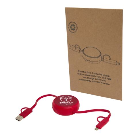 Alasia 5-in-1 100 cm recycled plastic and aluminium retractable data sync and 45W fast charge cable