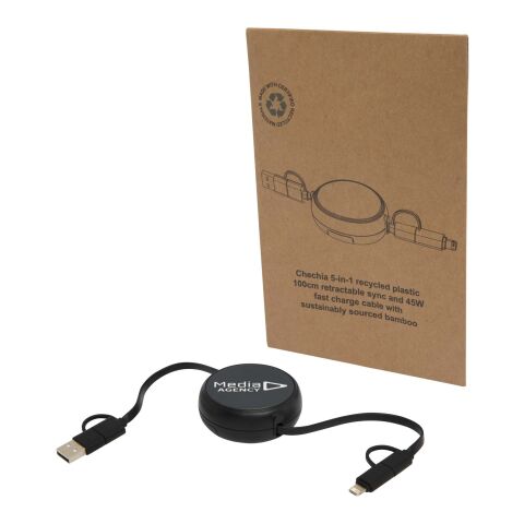 Alasia 5-in-1 100 cm recycled plastic and aluminium retractable data sync and 45W fast charge cable Standard | Solid black | No Branding | not available | not available