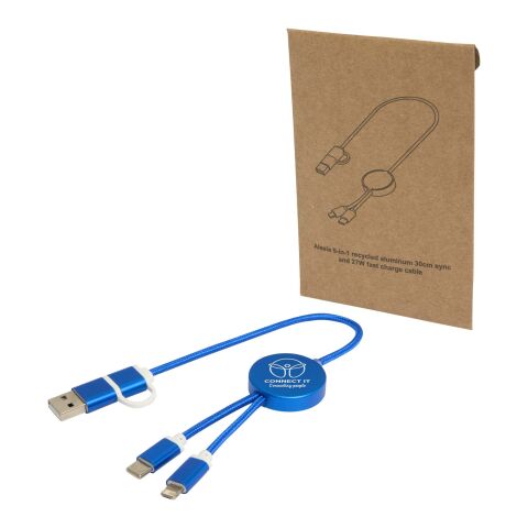 Alasia 5-in-1 recycled aluminium and plastic 30 cm data sync and 27W fast charge cable Standard | Royal blue | No Branding | not available | not available