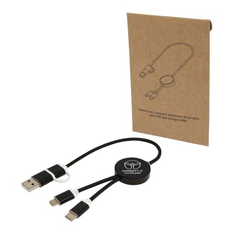Alasia 5-in-1 recycled aluminium and plastic 30 cm data sync and 27W fast charge cable Standard | Solid black | No Branding | not available | not available