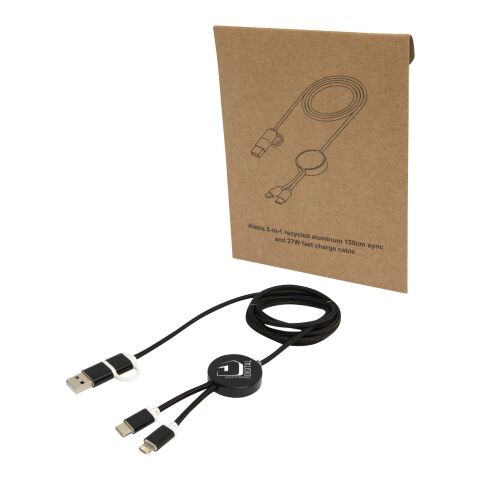 Alasia 5-in-1 recycled aluminium and plastic 150 cm data sync and 27W fast charge cable Standard | Solid black | No Branding | not available | not available