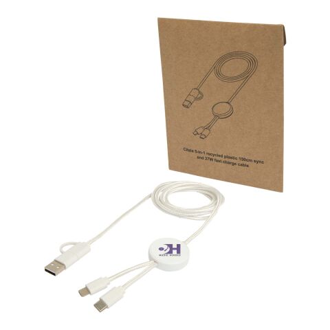 Citala 5-in-1 recycled plastic 150 cm data sync and 27W fast charge cable Standard | White | not available | No Branding | not available | not available