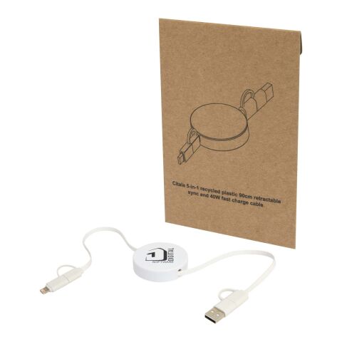 Citala 5-in-1 recycled plastic 90 cm retractable data sync and 40W fast charge cable Standard | White | No Branding | not available | not available