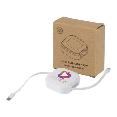 Gloas 5-in-1 recycled retractable data sync and 100W fast charge cable with smartphone tool kit Standard | White | No Branding | not available | not available