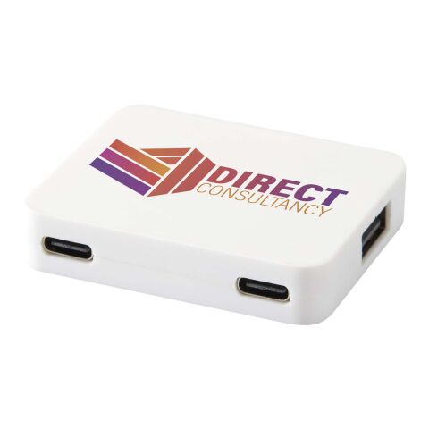 Gaia 4-port USB hub with USB-A and Type-C output and dual input - made from recycled plastic Standard | White | No Branding | not available | not available