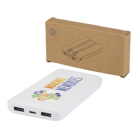 Adhil 10.000 mAh 10W recycled plastic power bank with 2 built-in cables