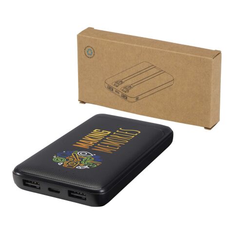 Adhil 10.000 mAh 10W recycled plastic power bank with 2 built-in cables Standard | Solid black | not available | No Branding | not available | not available