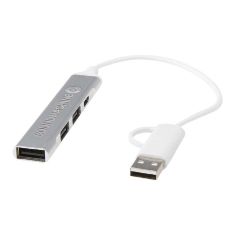 Alkaid 4-port recycled aluminium USB-A and Type-C hub with dual input Standard | Silver | No Branding | not available | not available