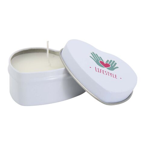 Blissful heart-shaped tin candle with vanilla aroma Standard | White | No Branding | not available | not available