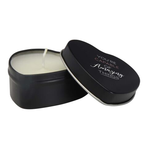 Blissful heart-shaped tin candle with vanilla aroma Standard | Solid black | No Branding | not available | not available