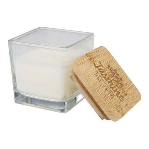 Ambra square glass candle with bamboo lid Standard | White | No Branding | not available | not available
