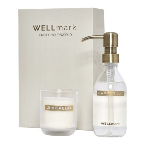 Wellmark Discovery 250 ml hand soap dispenser and 150 g scented candle set White | No Branding