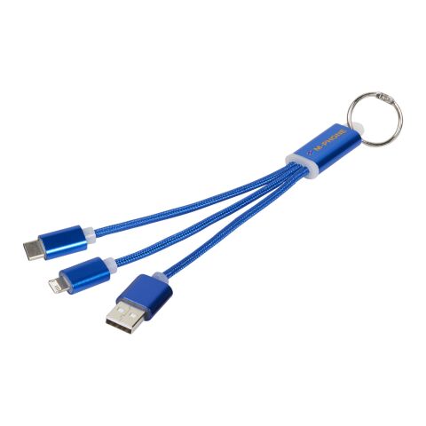 Metal 3-in-1 charging cable with keychain Standard | Royal blue | No Branding | not available | not available