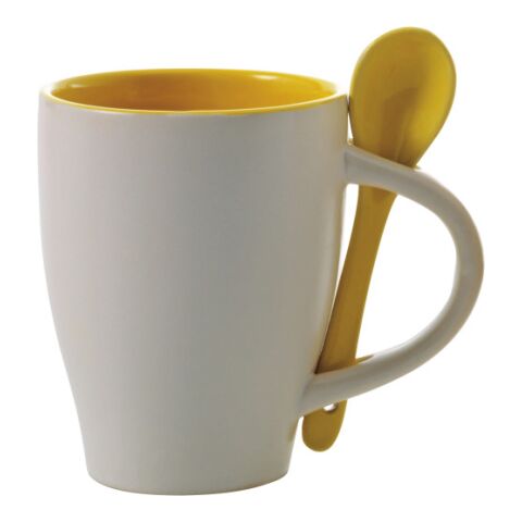 Ceramic mug with spoon Eduardo yellow | Without Branding | not available | not available