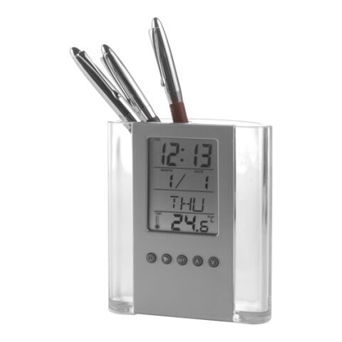 Pen holder with clock Carter, ABS black/silver | Without Branding | not available | not available