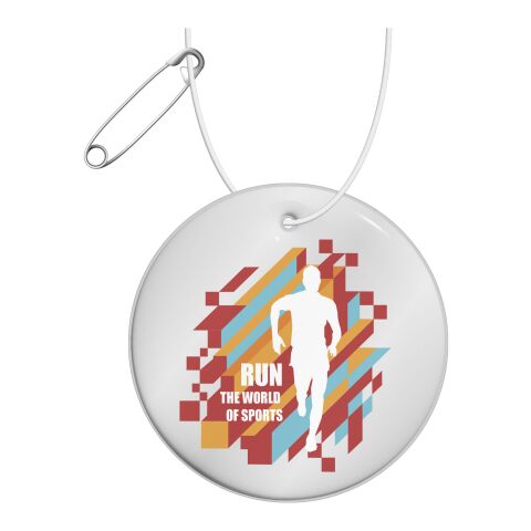Reflective hanger round medium White | 1-color Screen Print | Back (on reflective layer) | 37 mm x 37 mm x Ø 52