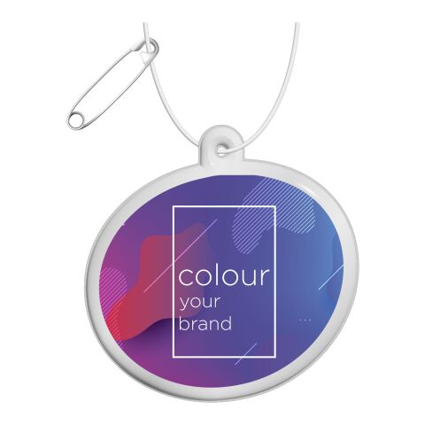 RFX oval reflective tag White | 1-color Screen Print | Front (on reflective layer) | 56 mm x 57 mm